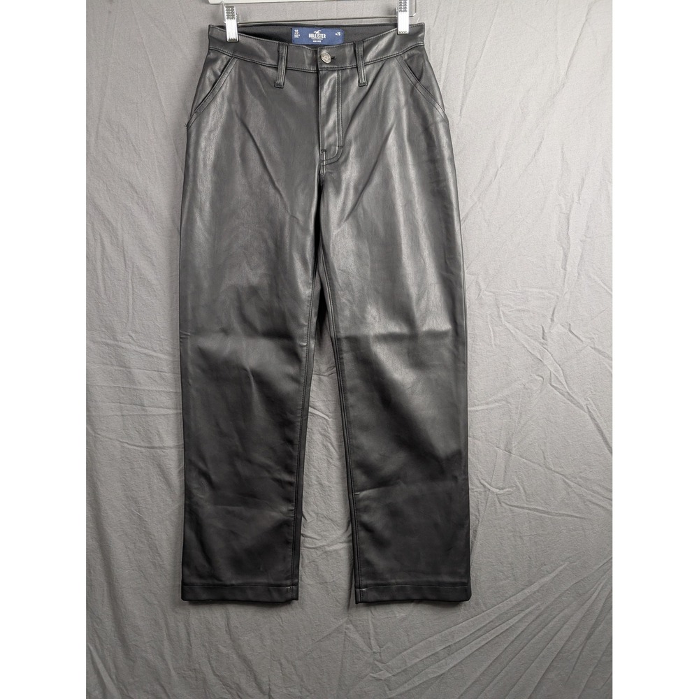 Hollister Faux Leather High Rise Straight Leg Pants Black 3S W26‎